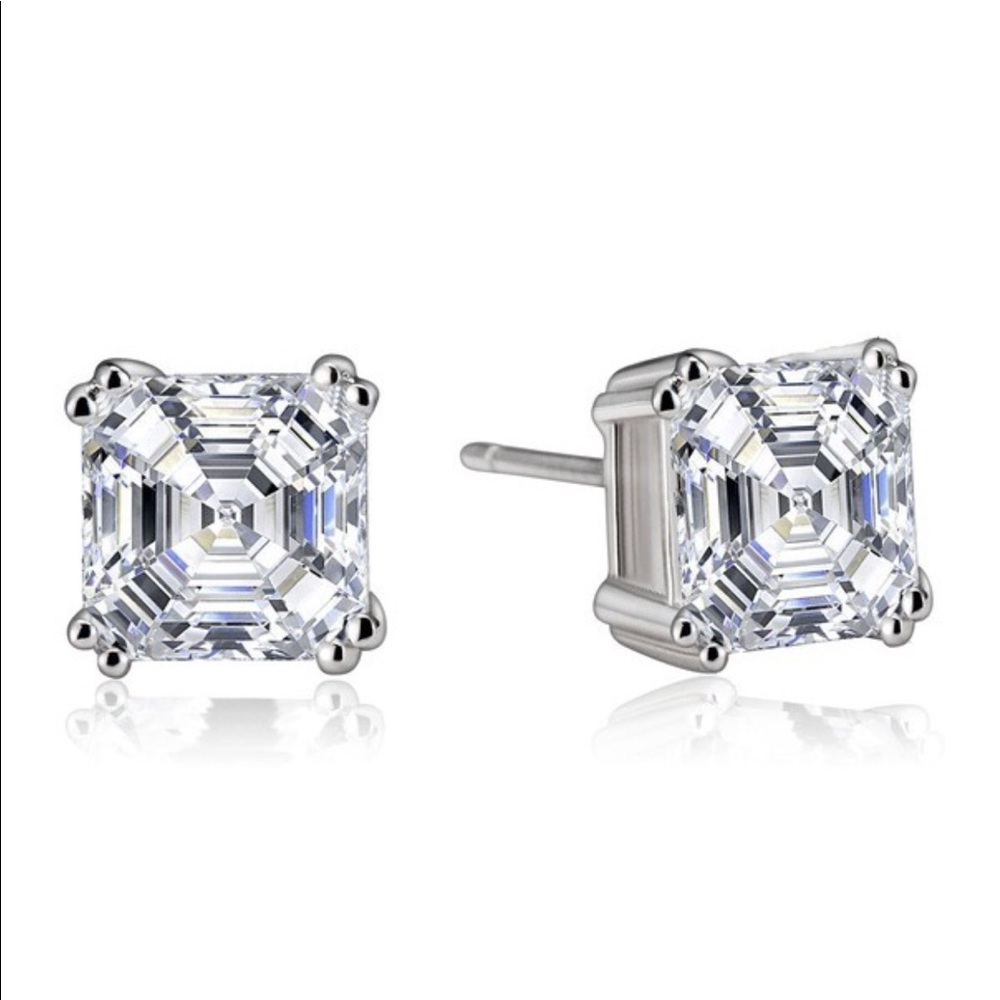Sterling silver 5mm Asscher cut Cz studs New